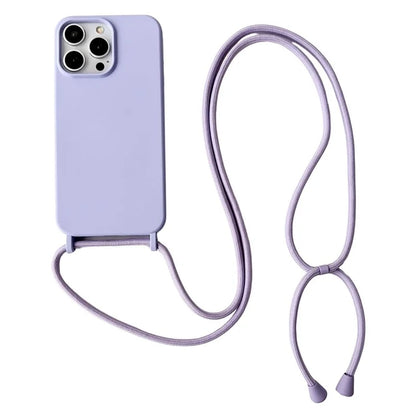 For iPhone 15 Pro Max Case Soft Touch Liquid Silicone Phone Cover with Neck Lanyard Strap