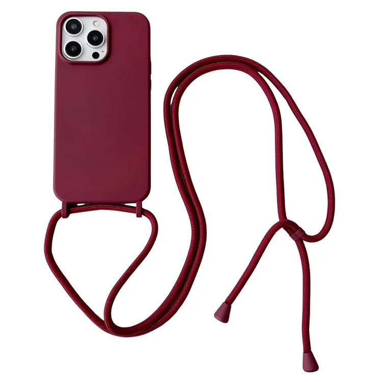 For iPhone 15 Pro Max Case Soft Touch Liquid Silicone Phone Cover with Neck Lanyard Strap