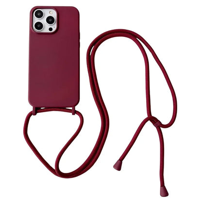 For iPhone 15 Pro Max Case Soft Touch Liquid Silicone Phone Cover with Neck Lanyard Strap