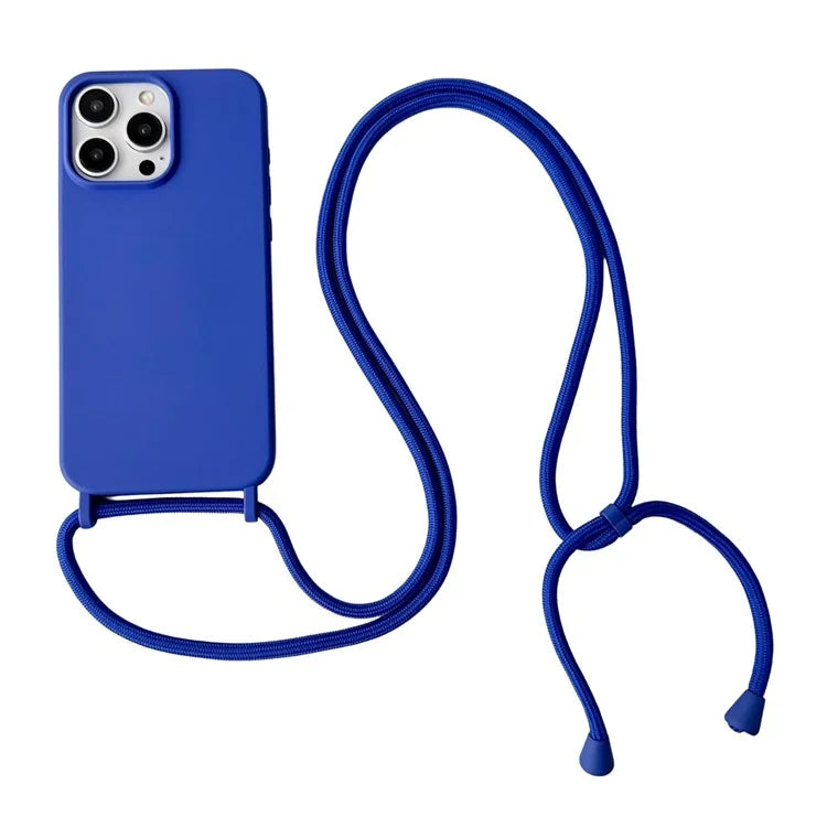 For iPhone 15 Pro Max Case Soft Touch Liquid Silicone Phone Cover with Neck Lanyard Strap