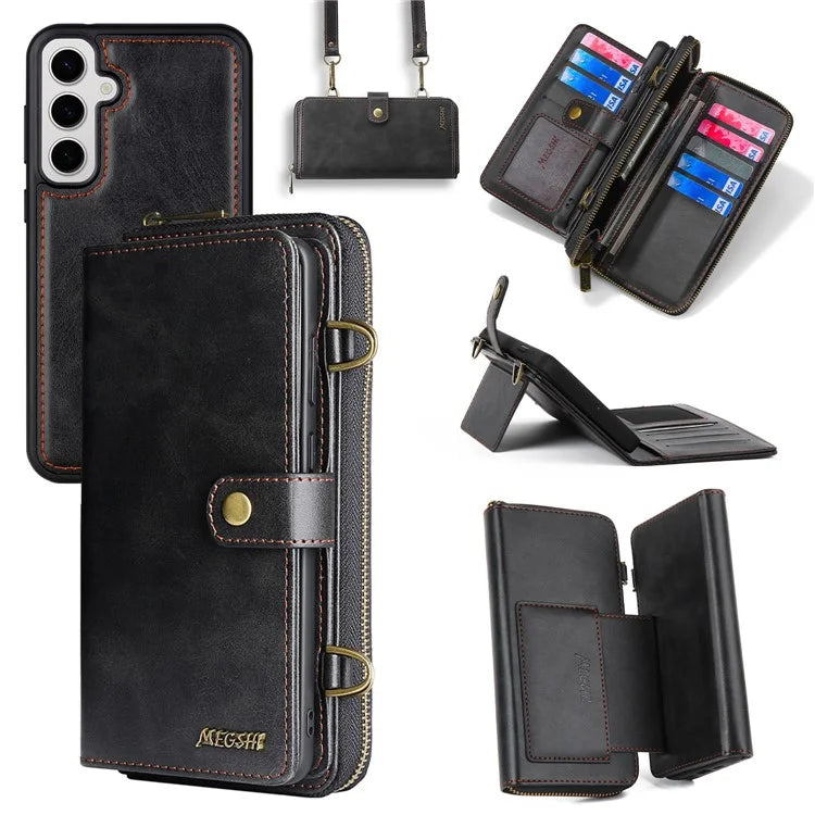 MEGSHI 020 Series for Samsung Galaxy S23 FE Case Crossbody Leather Phone Cover Detachable Wallet