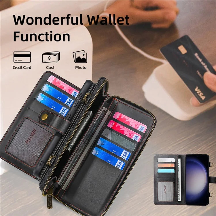 MEGSHI 020 Series for Samsung Galaxy S23 FE Case Crossbody Leather Phone Cover Detachable Wallet
