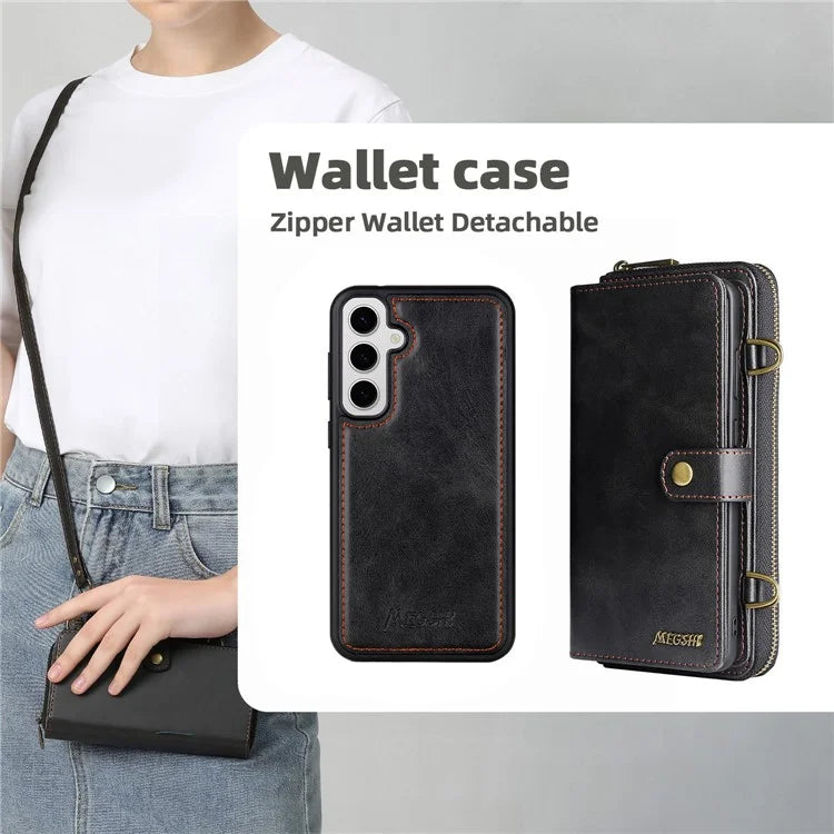MEGSHI 020 Series for Samsung Galaxy S23 FE Case Crossbody Leather Phone Cover Detachable Wallet