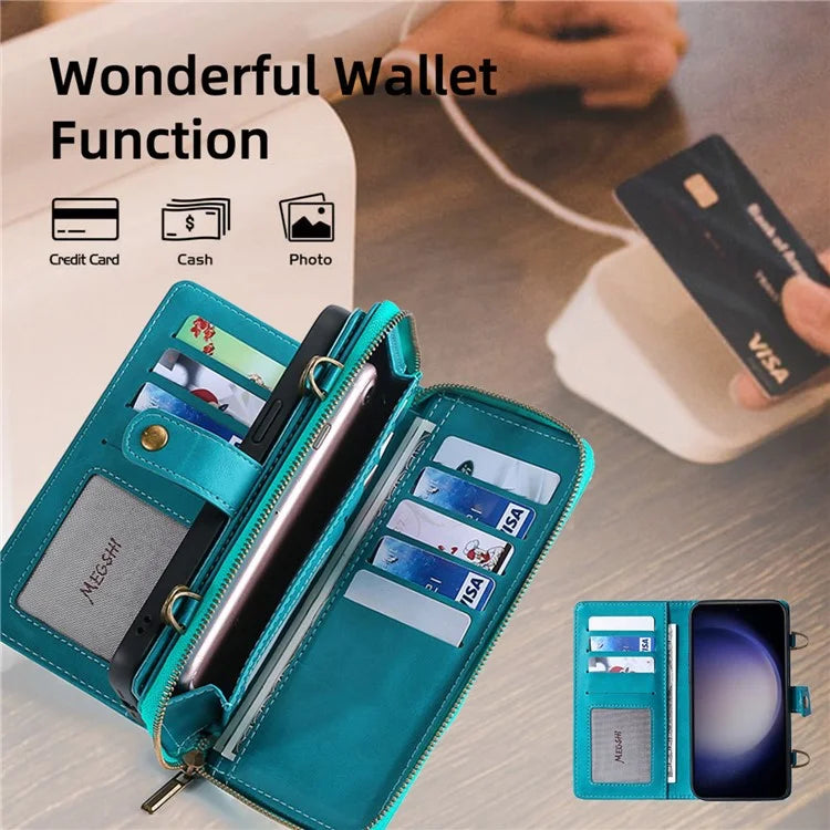 MEGSHI 020 Series for Samsung Galaxy S23 FE Case Crossbody Leather Phone Cover Detachable Wallet