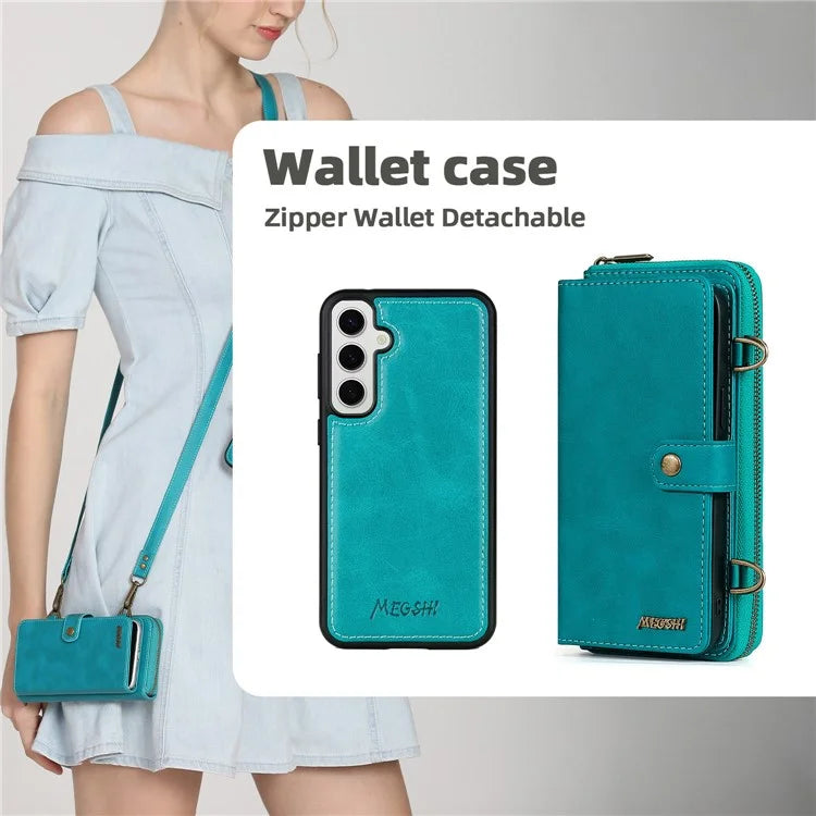 MEGSHI 020 Series for Samsung Galaxy S23 FE Case Crossbody Leather Phone Cover Detachable Wallet