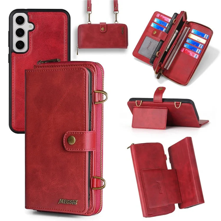 MEGSHI 020 Series for Samsung Galaxy S23 FE Case Crossbody Leather Phone Cover Detachable Wallet