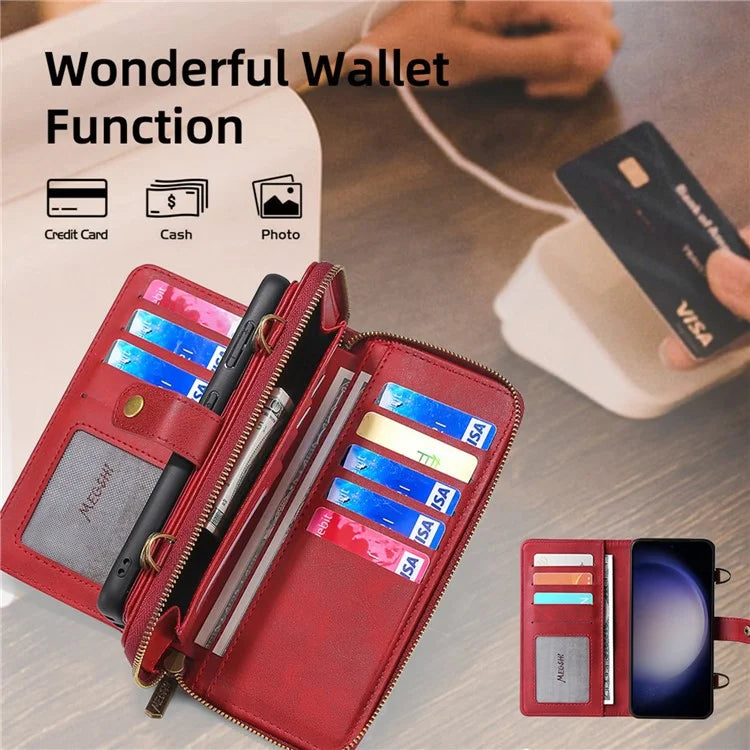 MEGSHI 020 Series for Samsung Galaxy S23 FE Case Crossbody Leather Phone Cover Detachable Wallet