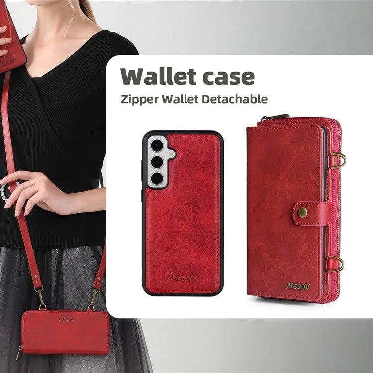 MEGSHI 020 Series for Samsung Galaxy S23 FE Case Crossbody Leather Phone Cover Detachable Wallet