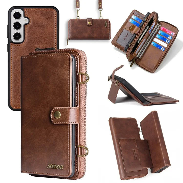 MEGSHI 020 Series for Samsung Galaxy S23 FE Case Crossbody Leather Phone Cover Detachable Wallet