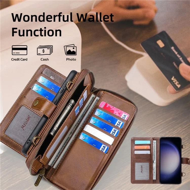 MEGSHI 020 Series for Samsung Galaxy S23 FE Case Crossbody Leather Phone Cover Detachable Wallet