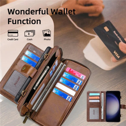 MEGSHI 020 Series for Samsung Galaxy S23 FE Case Crossbody Leather Phone Cover Detachable Wallet