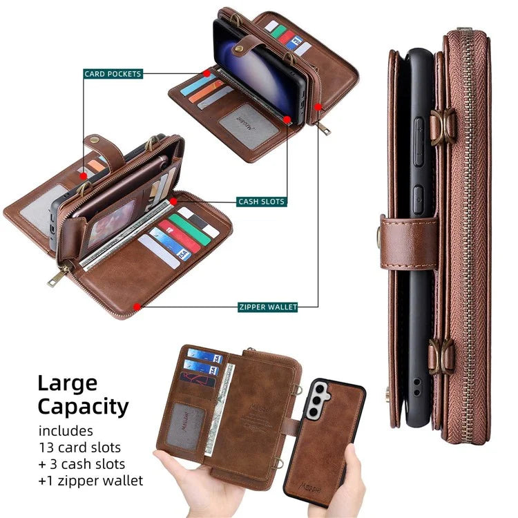 MEGSHI 020 Series for Samsung Galaxy S23 FE Case Crossbody Leather Phone Cover Detachable Wallet
