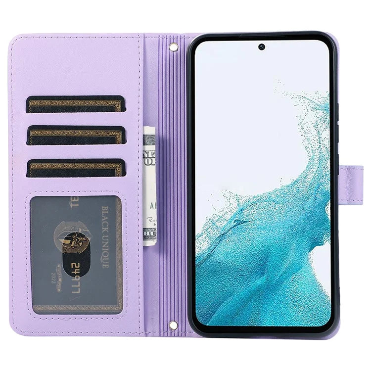 For Samsung Galaxy S23 FE Leather Case Rhombus Stitching Wallet Zipper Phone Cover with Strap