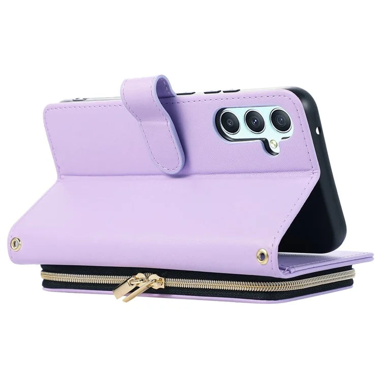 For Samsung Galaxy S23 FE Leather Case Rhombus Stitching Wallet Zipper Phone Cover with Strap
