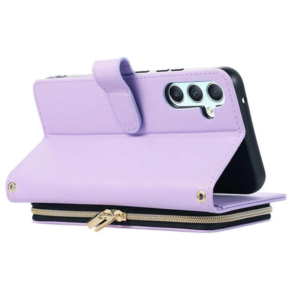 For Samsung Galaxy S23 FE Leather Case Rhombus Stitching Wallet Zipper Phone Cover with Strap