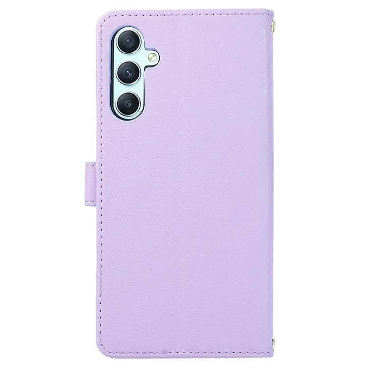 For Samsung Galaxy S23 FE Leather Case Rhombus Stitching Wallet Zipper Phone Cover with Strap