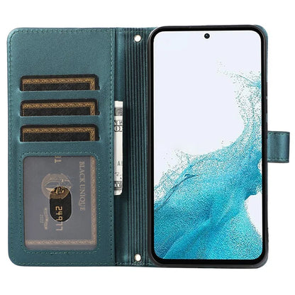 For Samsung Galaxy S23 FE Leather Case Rhombus Stitching Wallet Zipper Phone Cover with Strap