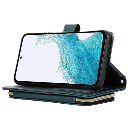 For Samsung Galaxy S23 FE Leather Case Rhombus Stitching Wallet Zipper Phone Cover with Strap