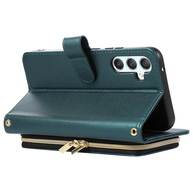 For Samsung Galaxy S23 FE Leather Case Rhombus Stitching Wallet Zipper Phone Cover with Strap