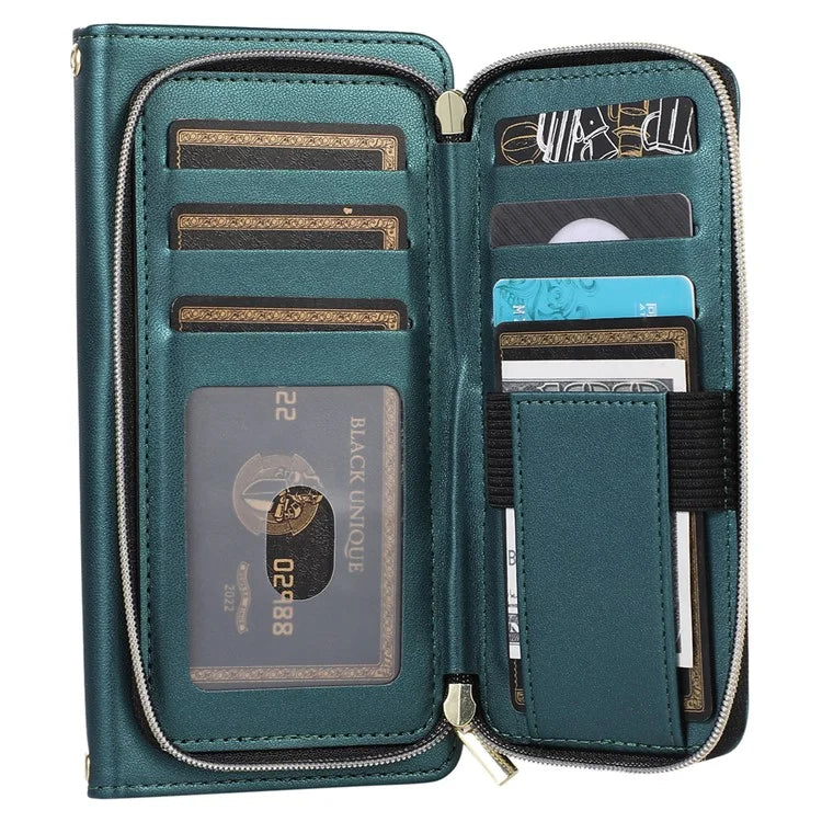 For Samsung Galaxy S23 FE Leather Case Rhombus Stitching Wallet Zipper Phone Cover with Strap