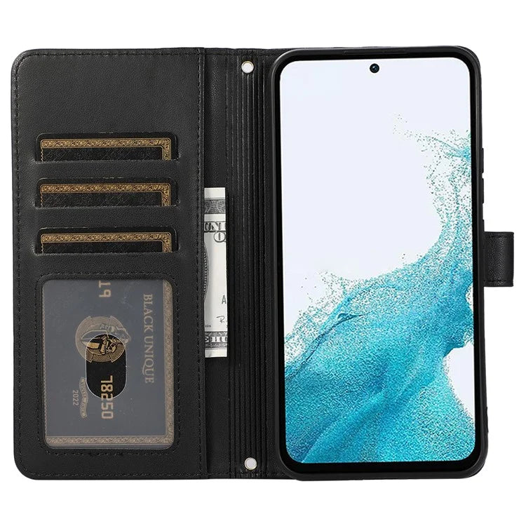 For Samsung Galaxy S23 FE Leather Case Rhombus Stitching Wallet Zipper Phone Cover with Strap
