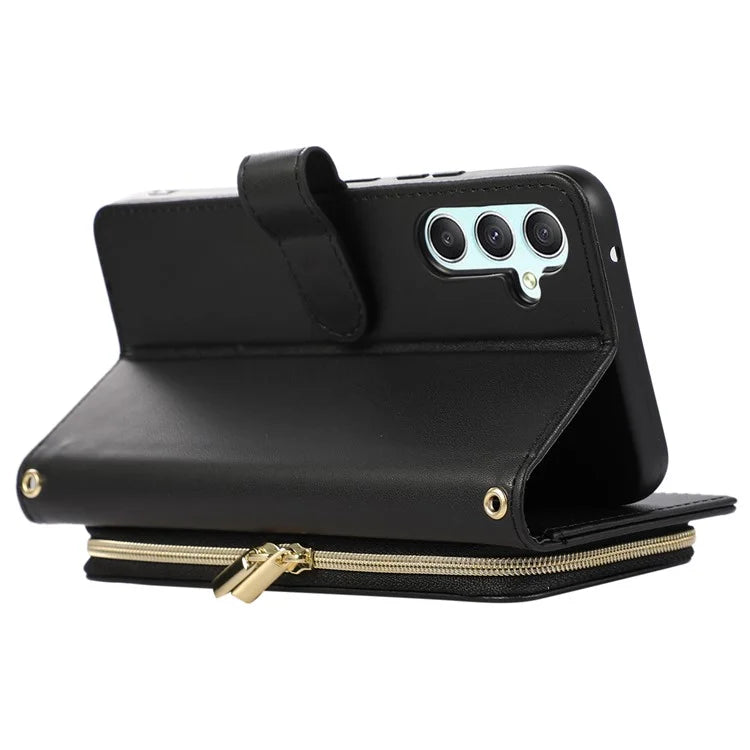 For Samsung Galaxy S23 FE Leather Case Rhombus Stitching Wallet Zipper Phone Cover with Strap