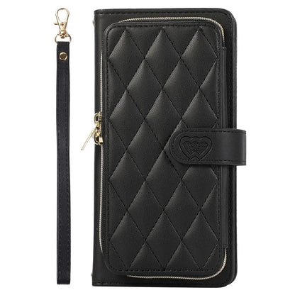 For Samsung Galaxy S23 FE Leather Case Rhombus Stitching Wallet Zipper Phone Cover with Strap