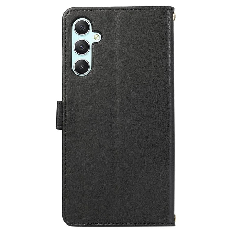 For Samsung Galaxy S23 FE Leather Case Rhombus Stitching Wallet Zipper Phone Cover with Strap