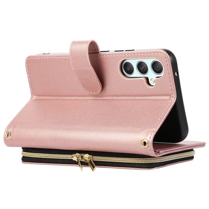 For Samsung Galaxy S23 FE Leather Case Rhombus Stitching Wallet Zipper Phone Cover with Strap