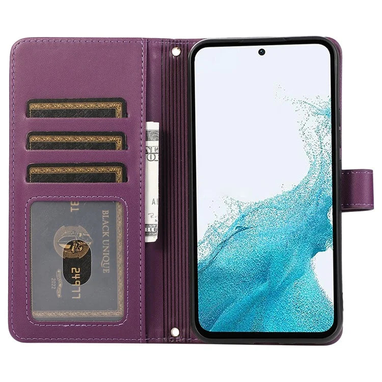 For Samsung Galaxy S23 FE Leather Case Rhombus Stitching Wallet Zipper Phone Cover with Strap