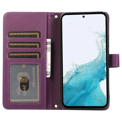 For Samsung Galaxy S23 FE Leather Case Rhombus Stitching Wallet Zipper Phone Cover with Strap