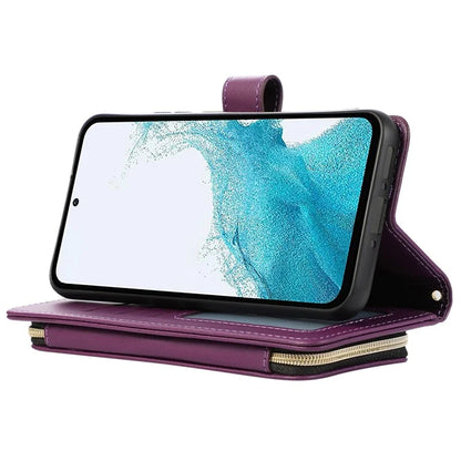 For Samsung Galaxy S23 FE Leather Case Rhombus Stitching Wallet Zipper Phone Cover with Strap