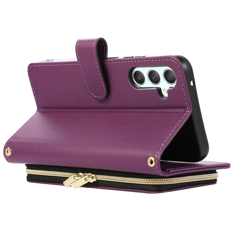 For Samsung Galaxy S23 FE Leather Case Rhombus Stitching Wallet Zipper Phone Cover with Strap