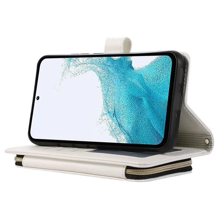 For Samsung Galaxy S23 FE Leather Case Rhombus Stitching Wallet Zipper Phone Cover with Strap
