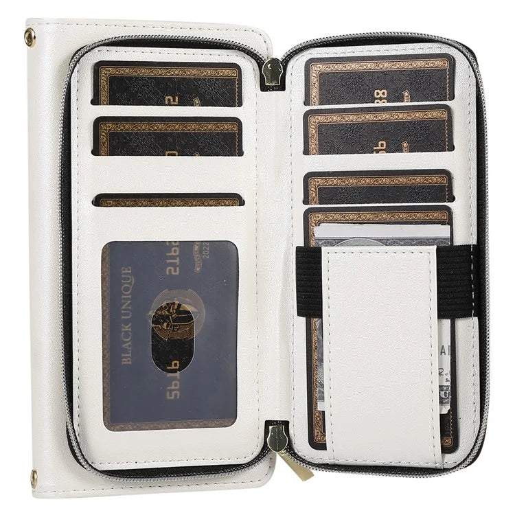 For Samsung Galaxy S23 FE Leather Case Rhombus Stitching Wallet Zipper Phone Cover with Strap