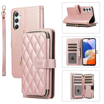 For Samsung Galaxy A14 5G / 4G Leather Case Zipper Pocket Phone Cover with Wrist Strap