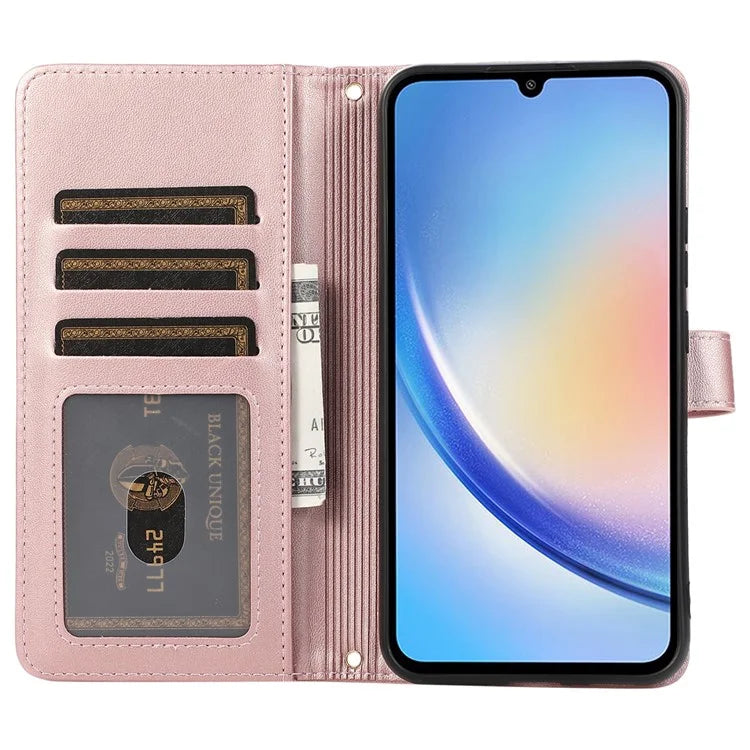 For Samsung Galaxy A14 5G / 4G Leather Case Zipper Pocket Phone Cover with Wrist Strap