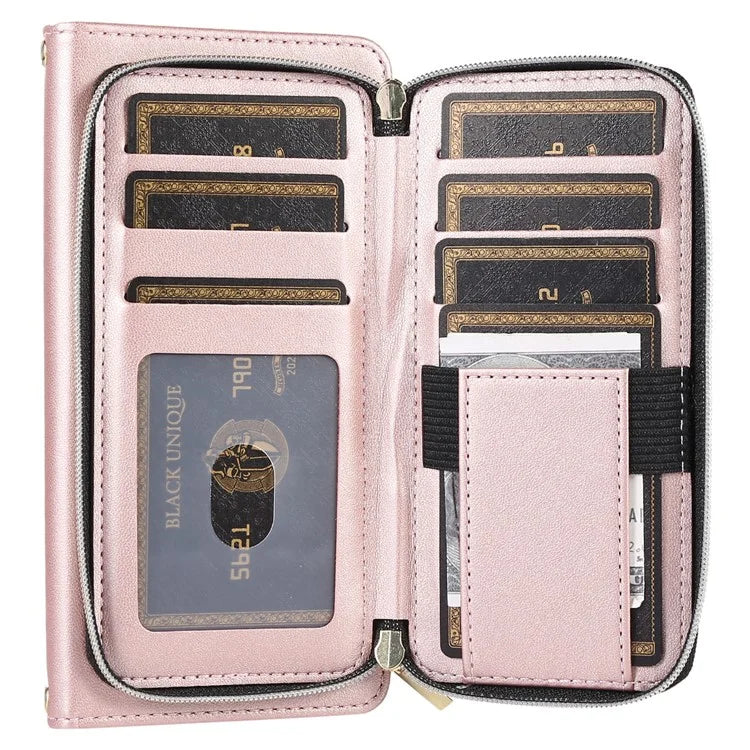 For Samsung Galaxy A14 5G / 4G Leather Case Zipper Pocket Phone Cover with Wrist Strap