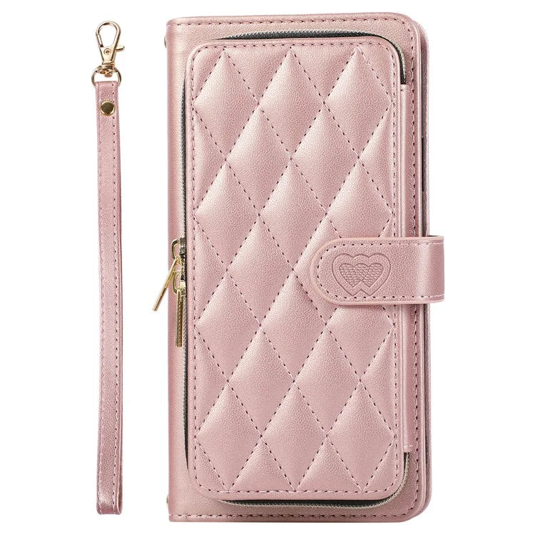 For Samsung Galaxy A14 5G / 4G Leather Case Zipper Pocket Phone Cover with Wrist Strap