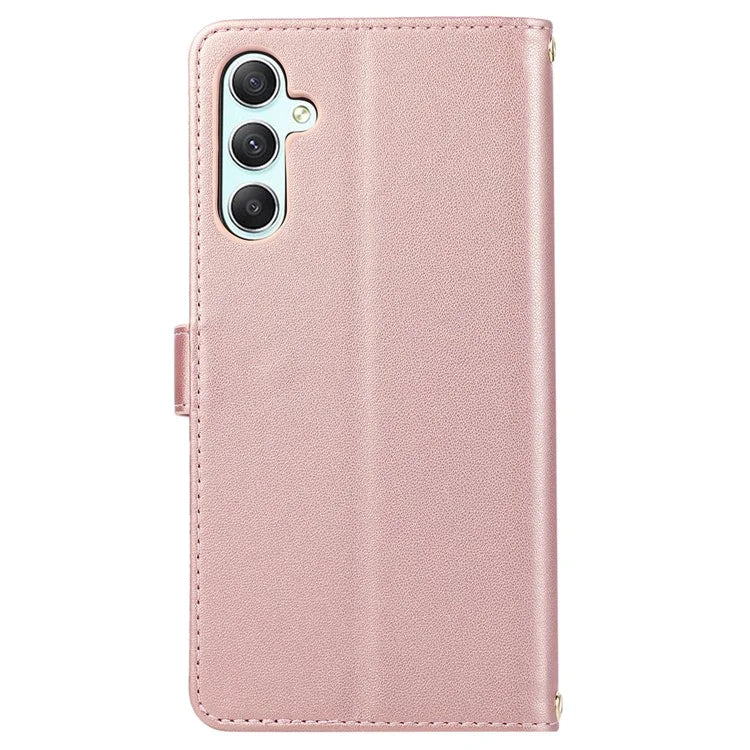 For Samsung Galaxy A14 5G / 4G Leather Case Zipper Pocket Phone Cover with Wrist Strap