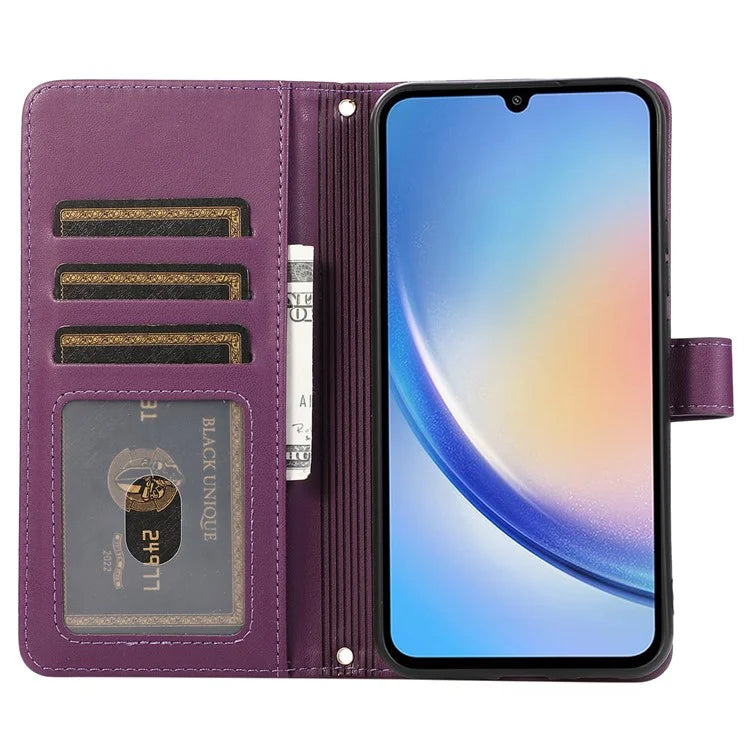 For Samsung Galaxy A14 5G / 4G Leather Case Zipper Pocket Phone Cover with Wrist Strap
