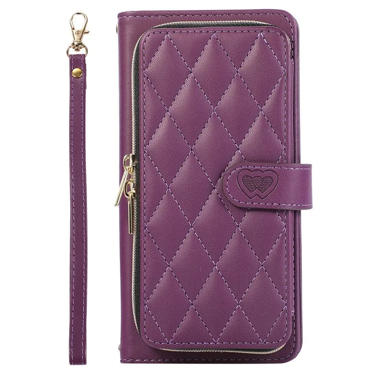 For Samsung Galaxy A14 5G / 4G Leather Case Zipper Pocket Phone Cover with Wrist Strap