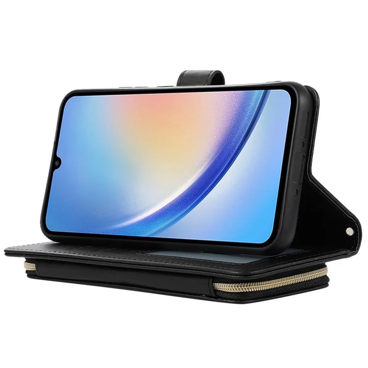 For Samsung Galaxy A14 5G / 4G Leather Case Zipper Pocket Phone Cover with Wrist Strap