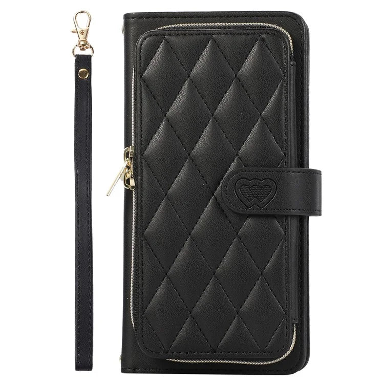 For Samsung Galaxy A14 5G / 4G Leather Case Zipper Pocket Phone Cover with Wrist Strap