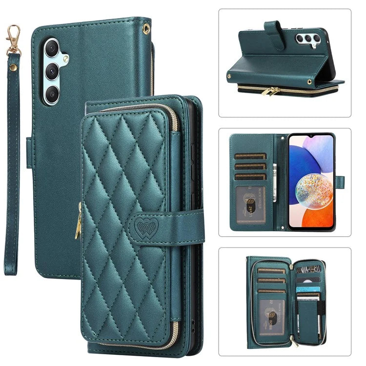 For Samsung Galaxy A14 5G / 4G Leather Case Zipper Pocket Phone Cover with Wrist Strap
