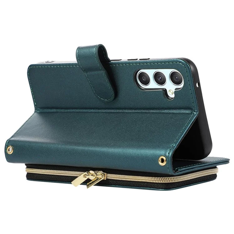 For Samsung Galaxy A14 5G / 4G Leather Case Zipper Pocket Phone Cover with Wrist Strap