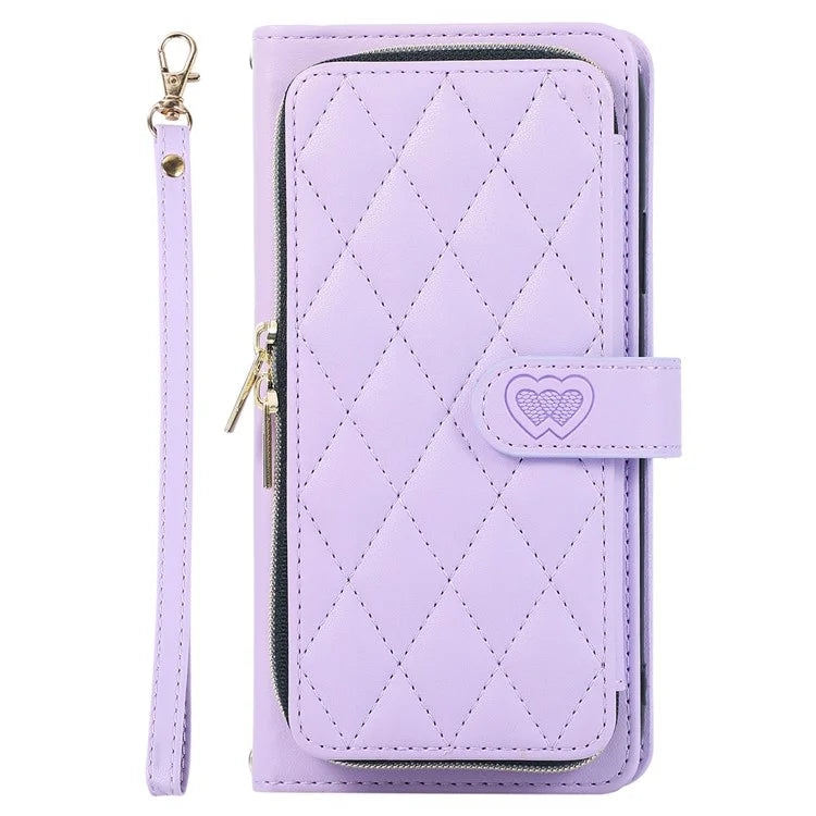For Samsung Galaxy A14 5G / 4G Leather Case Zipper Pocket Phone Cover with Wrist Strap