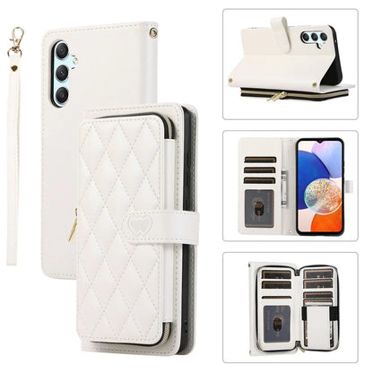 For Samsung Galaxy A14 5G / 4G Leather Case Zipper Pocket Phone Cover with Wrist Strap