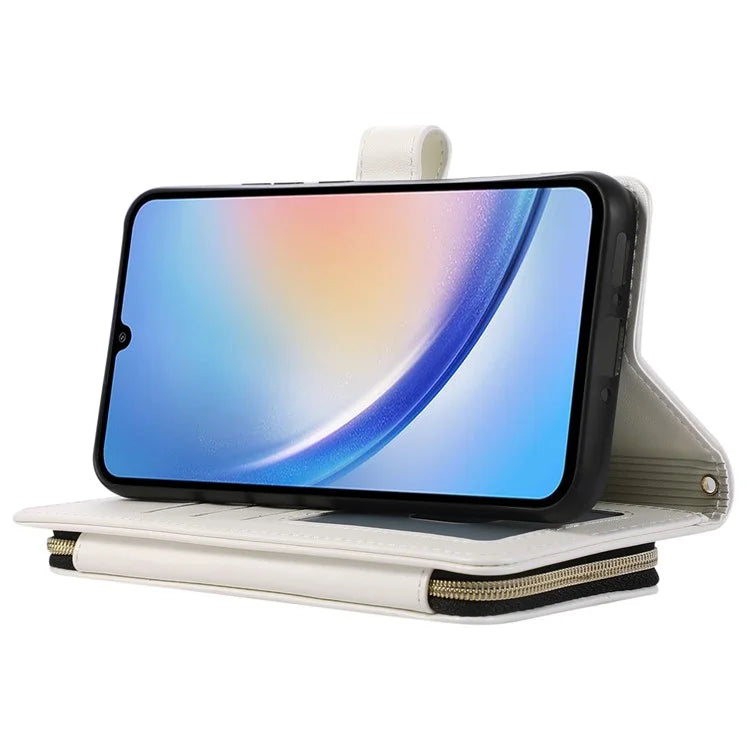 For Samsung Galaxy A14 5G / 4G Leather Case Zipper Pocket Phone Cover with Wrist Strap