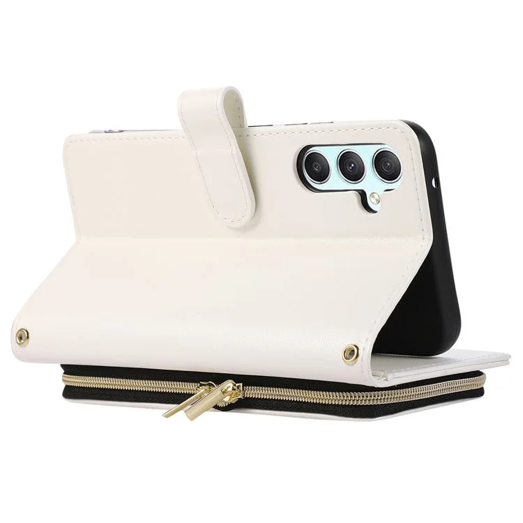 For Samsung Galaxy A14 5G / 4G Leather Case Zipper Pocket Phone Cover with Wrist Strap